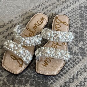 Sam Edelman Pearl Embellished Sandals - Cream